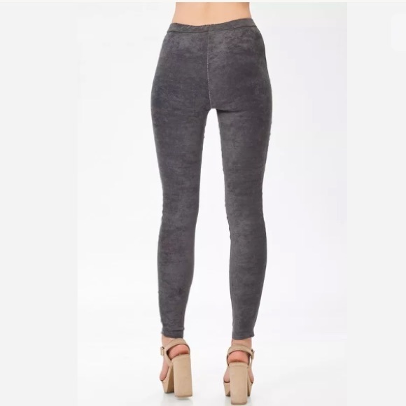Gray Faux Suede Moto Stretch Casual Leggings - Picture 8 of 8